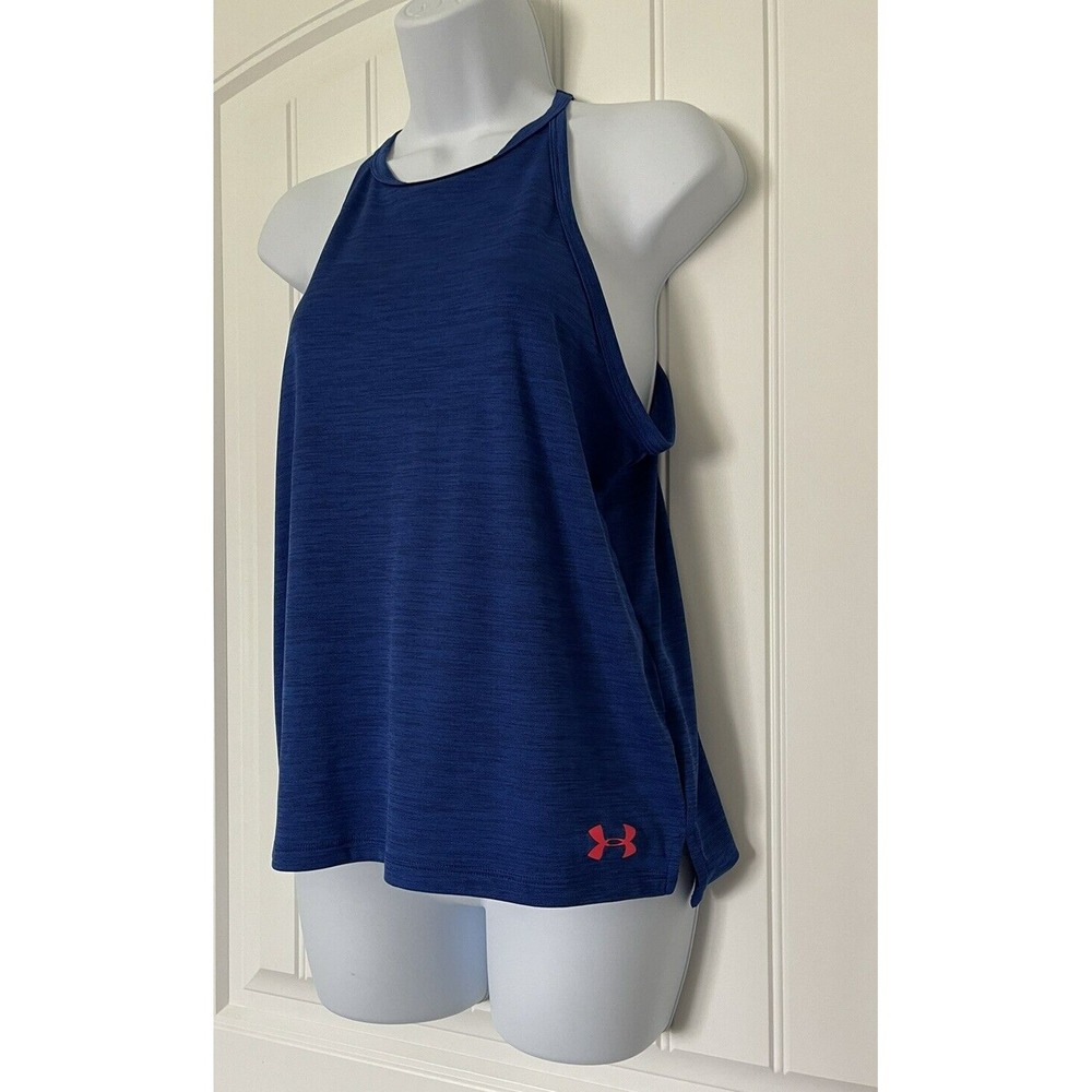 Under Armour Youth Large YLG Girls Tank Top Loose Fit Heat Gear Workout Blue Top - Picture 3 of 10